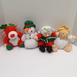 VTG Stuffins Christmas Reindeer Angel Snowman Mrs. Claus Nylon Set of 4